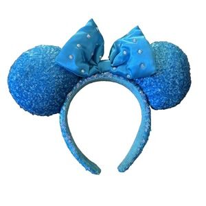 Disney' Parks Aqua Sequin Blue Minnie Mouse Diamond Ears Headband